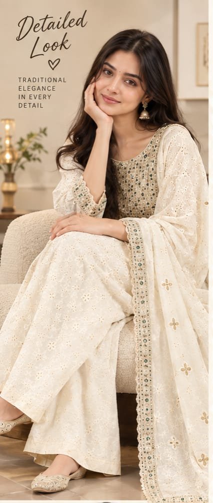 Elegant Cotton Blend Kurti Palazzo Set for Women view 2
