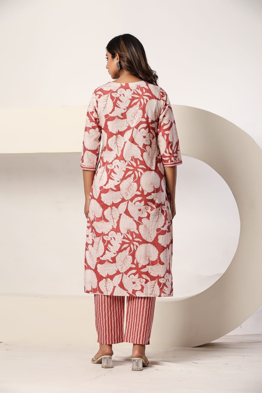 Green Floral Printed 3 Piece Kurta Set with Striped Pant & Dupatta view 10