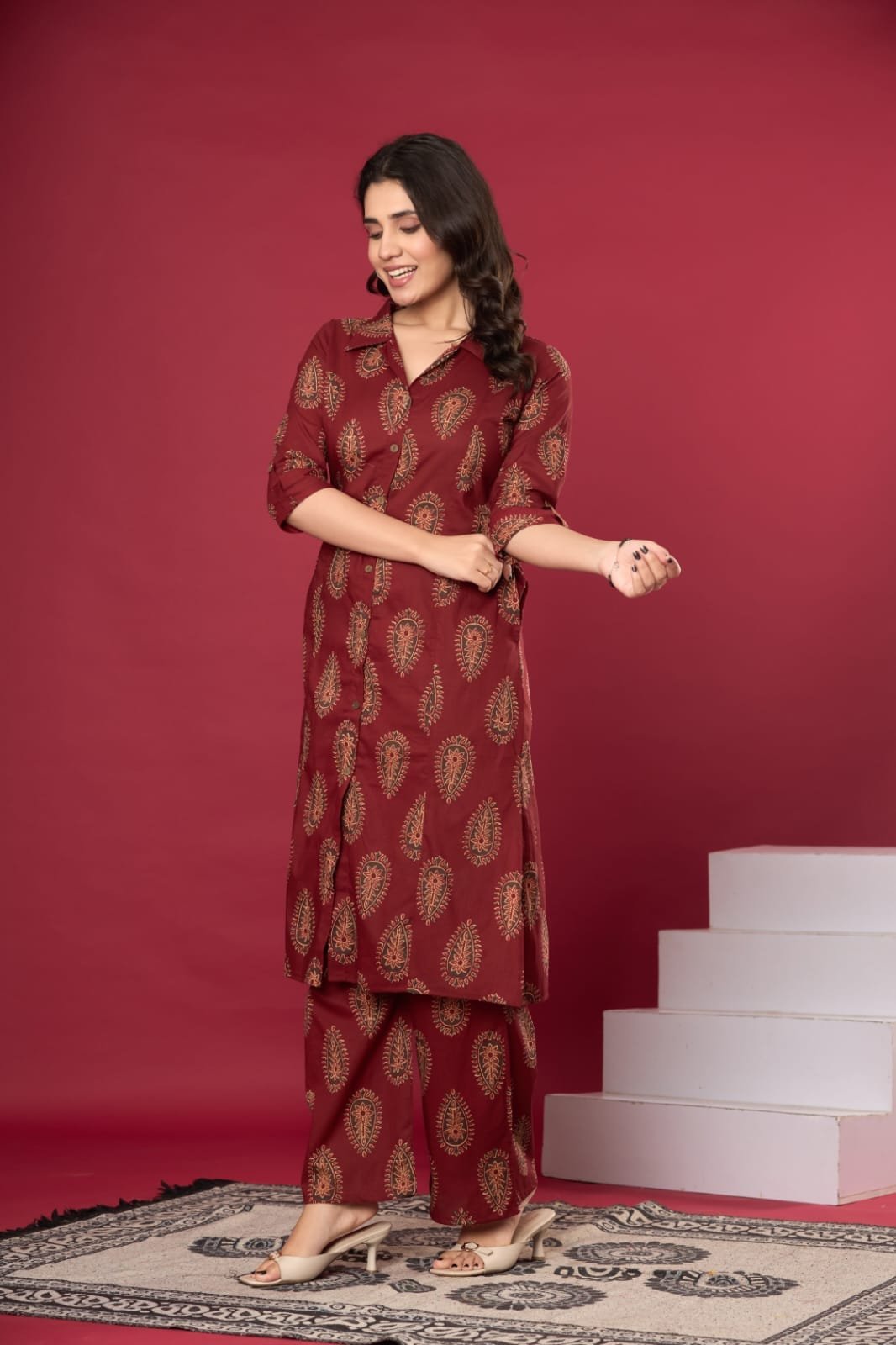 Paisley Printed Cotton Long Tunic & Trouser Co-Ord Set | The Kurti Shop view 2