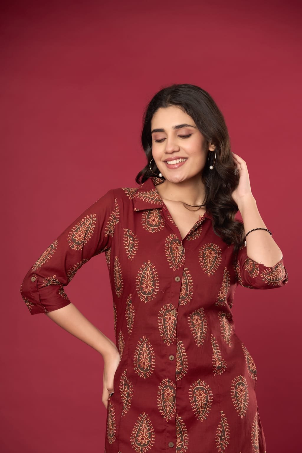 Paisley Printed Cotton Long Tunic & Trouser Co-Ord Set | The Kurti Shop view 5