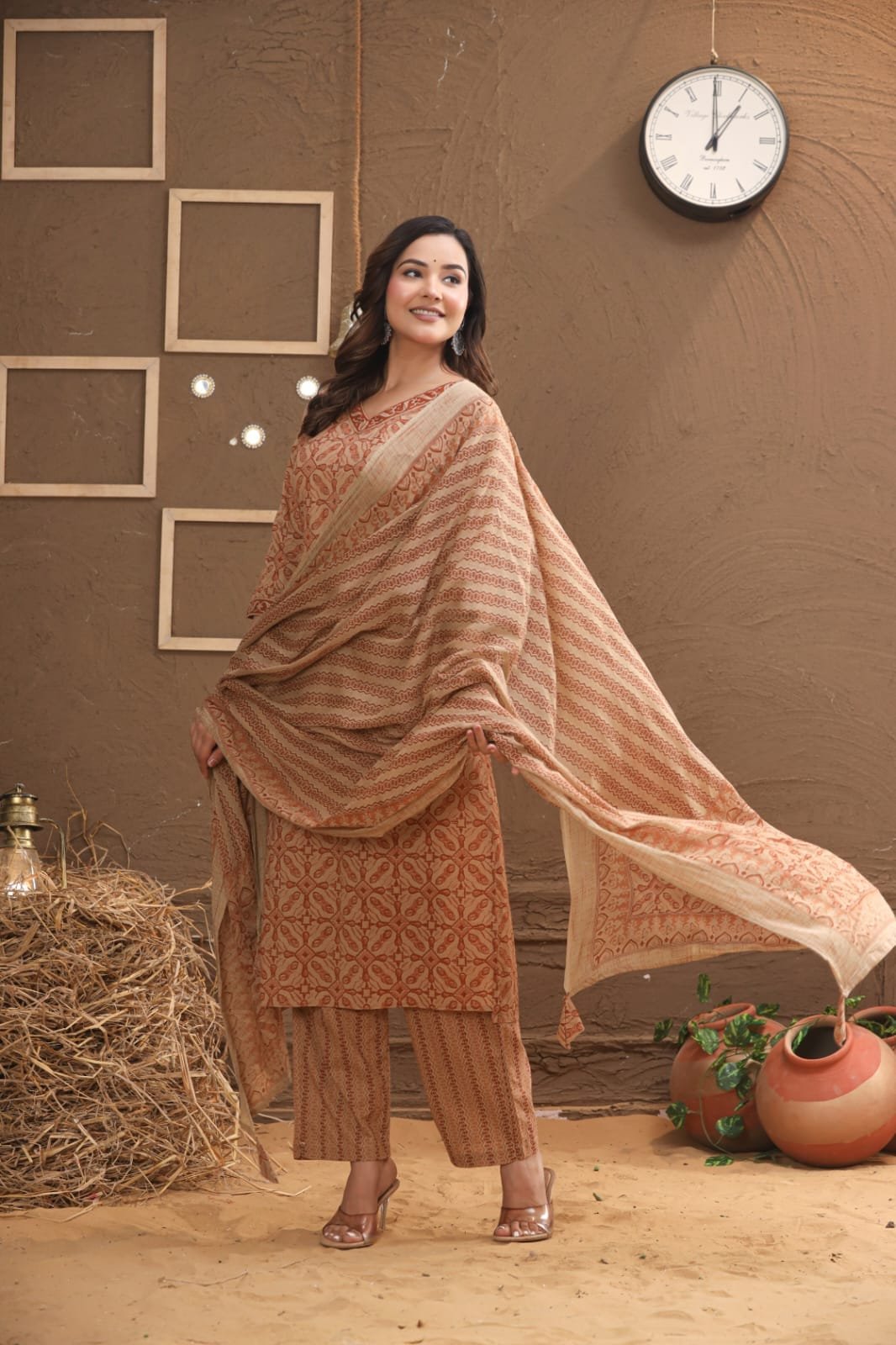 Printed Cotton Kurta Set with Dupatta | The Kurti Shop