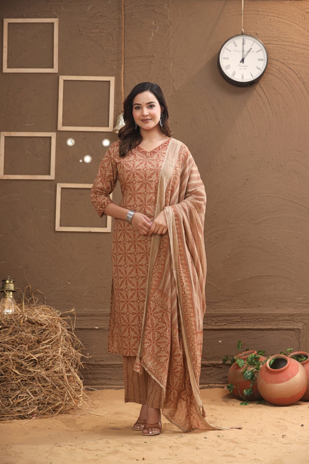 Printed Cotton Kurta Set with Dupatta | The Kurti Shop view 2