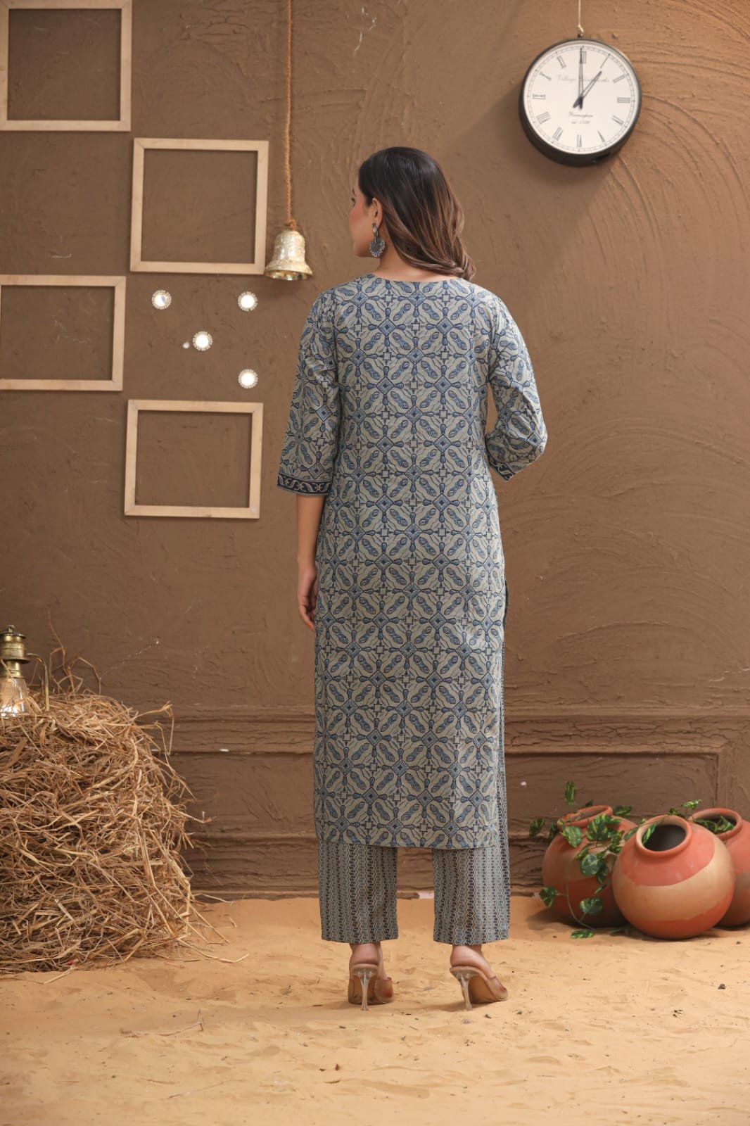 The Khurti Shop Printed Cotton Straight Kurti with Straight Pants and Printed Dupatta Set view 2