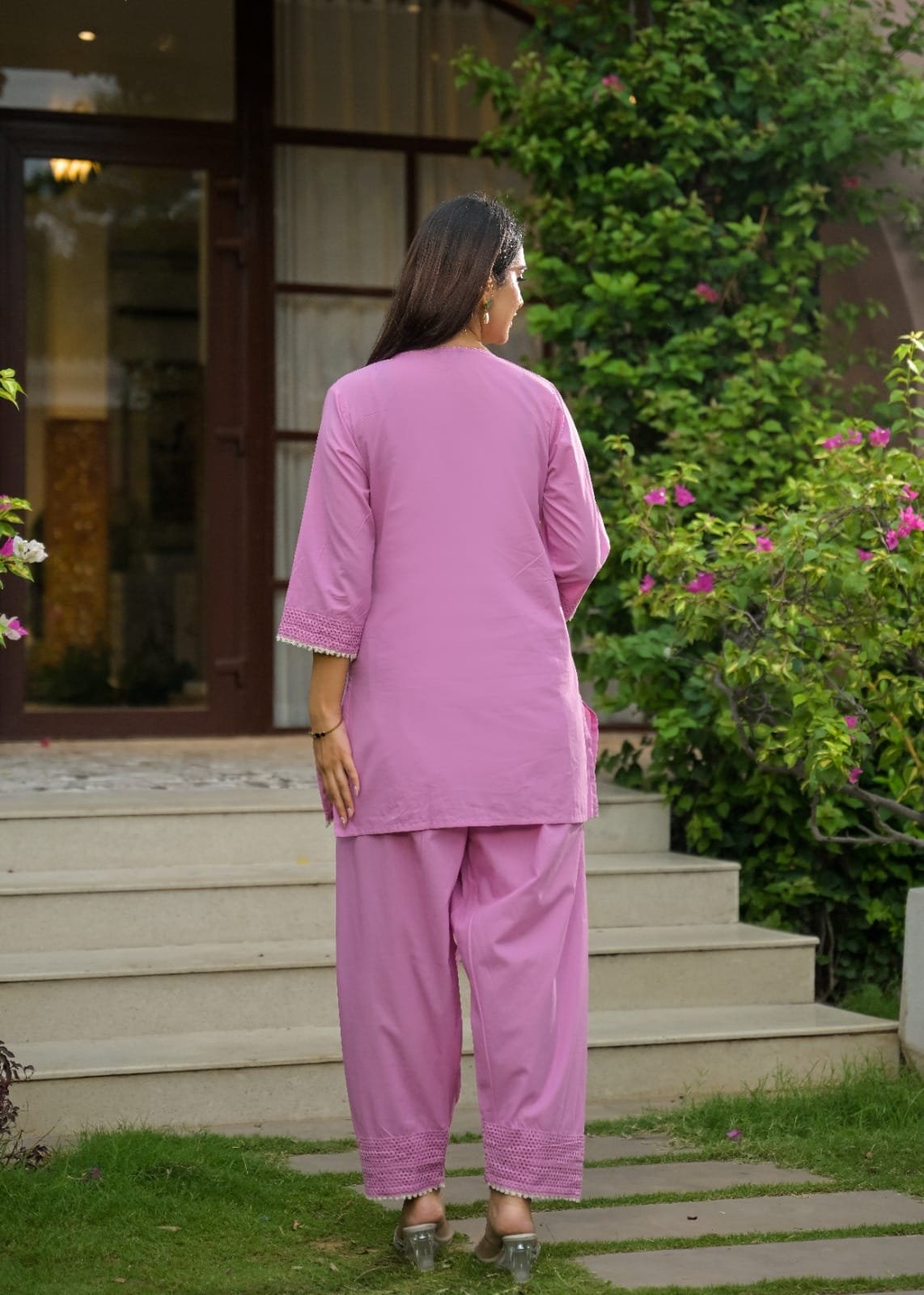 The Khurtis Shop Women Lavish Lavender Embroidered Cotton Kurta with Dupatta Set view 5