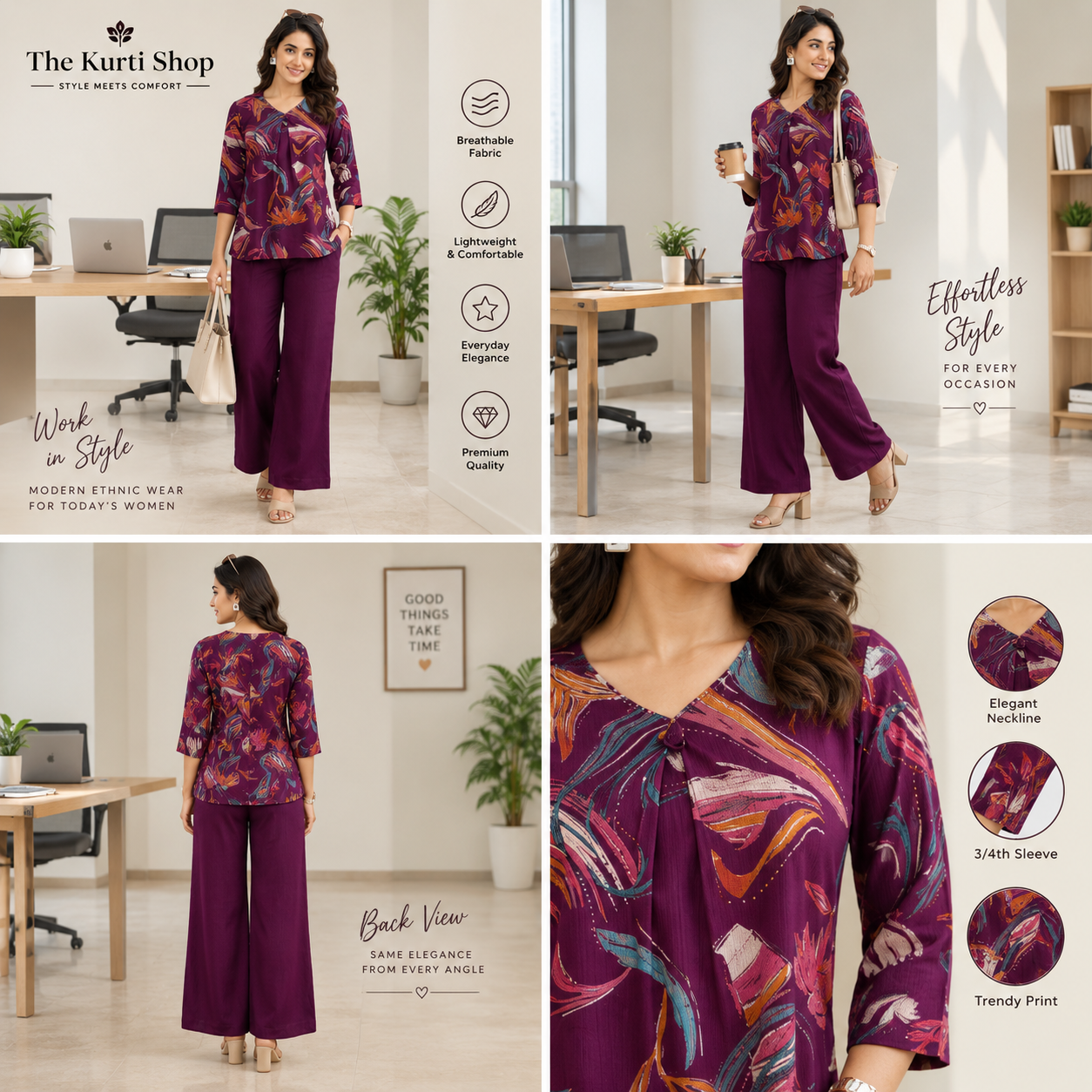 The Kurti Shop – Women Printed Top & Pant Set | Stylish 2 Piece Co-Ord Set view 2