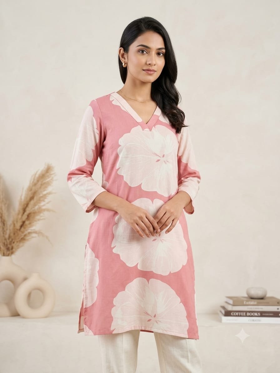 The Kurti Shop Women's Pure Cotton Floral  Kurti (Single Piece) view 3
