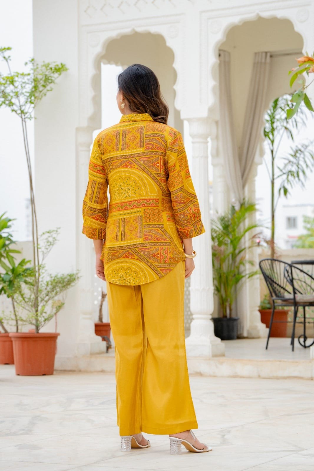 Women Printed Shirt Style Kurta with Palazzo Pants – 2 Piece Co-Ord Set view 4