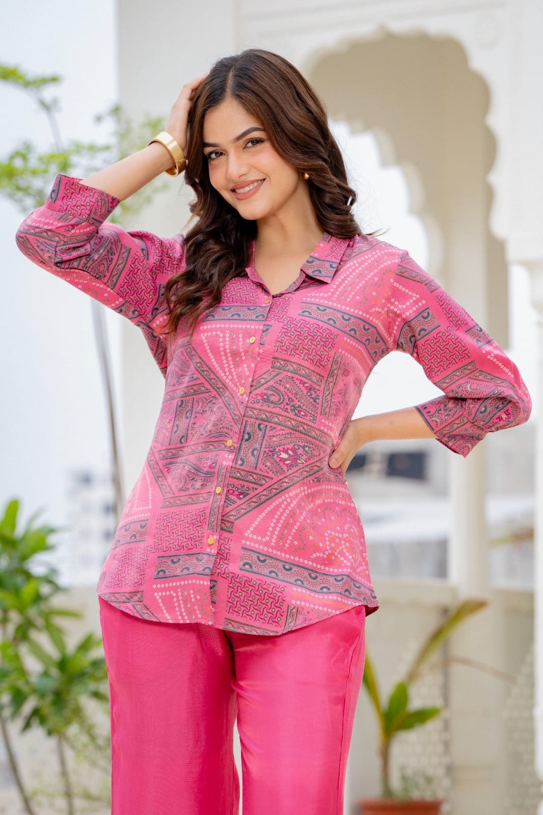 Women Printed Shirt Style Kurta with Palazzo Pants – 2 Piece Co-Ord Set view 7