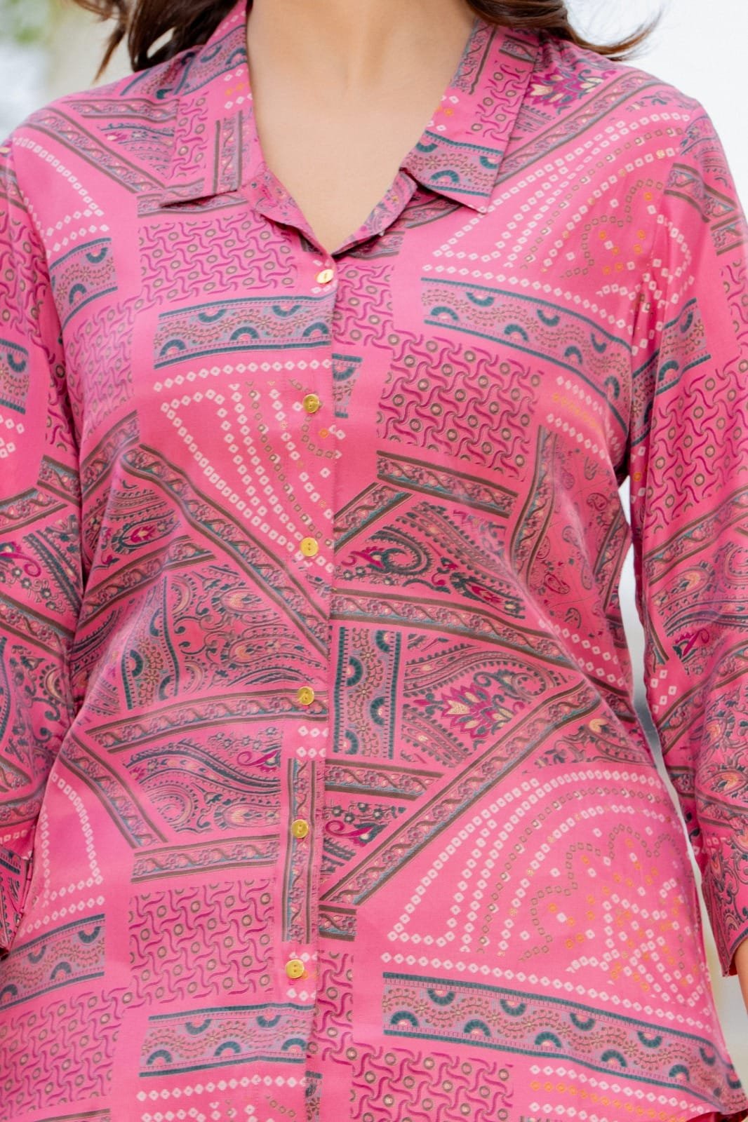 Women Printed Shirt Style Kurta with Palazzo Pants – 2 Piece Co-Ord Set view 9