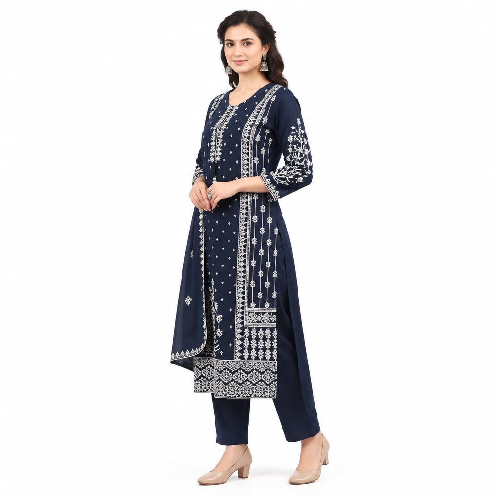 Women’s Elegant Printed Straight Kurta with Dupatta & Bottom | Ethnic Wear 3 Pc Set view 2