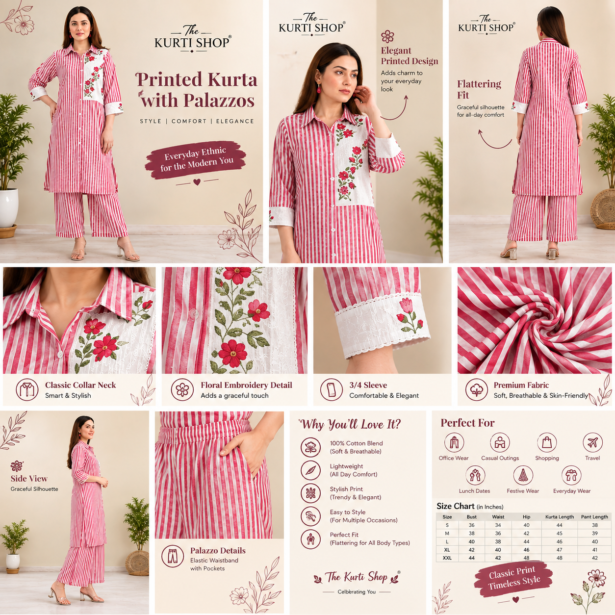 Women’s Printed Kurta & Palazzo Co-Ord Set view 2