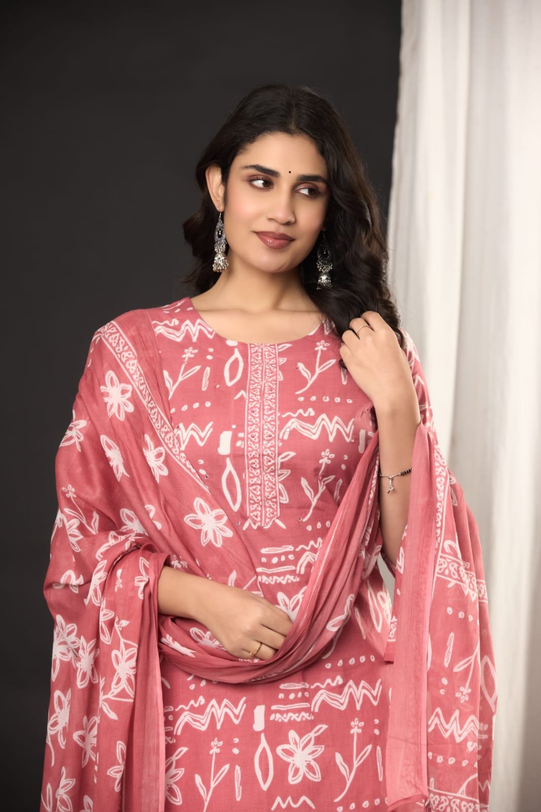 Women's Ethnic Floral Print Straight Kurti Set with Tailored Pants & Printed Dupatta | Traditional 3-Piece Suit Set by The Kurti Shop view 7