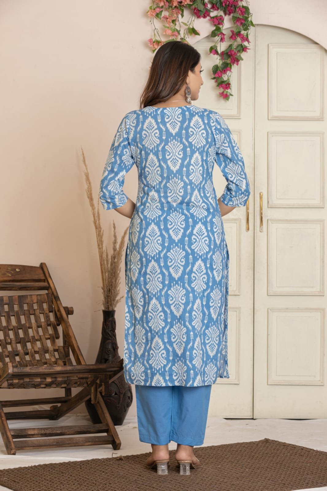 Women's Ethnic Printed Straight Kurti with Trousers & Dupatta Set | Traditional Festive & Casual Suit Set by The Kurti Shop view 3