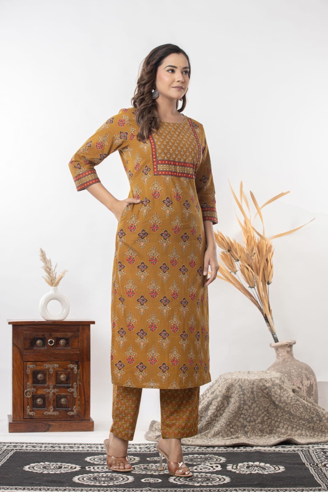 Women's Ethnic Printed Straight Kurti with Trousers & Dupatta Set | Traditional Festive & Casual Suit Set by The Kurti Shop view 5